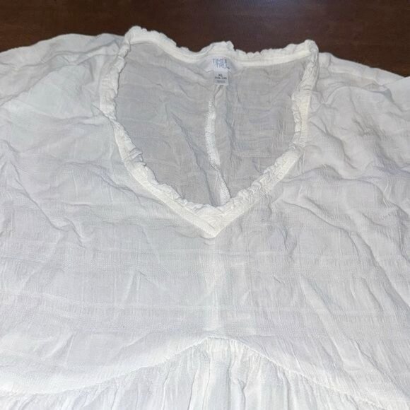 Time And Tru XL 16-18 Womens Peplum Top Winter White 100% Rayon Lightweight Boho - Picture 4 of 7